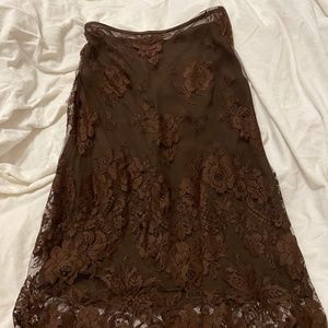 Ralph Lauren Purple Label Brown Lace A-Line Skirt